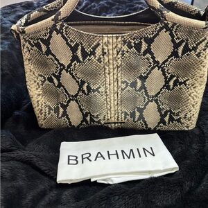 Brahmin Black and Cream Snake Print Shoulder Bag